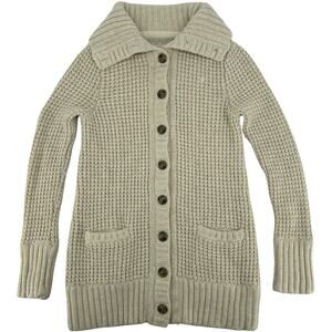 Vintage y2k Women's Cream Aerie Button Up Cardigan Chunky Knit Wool Sweater Sz M